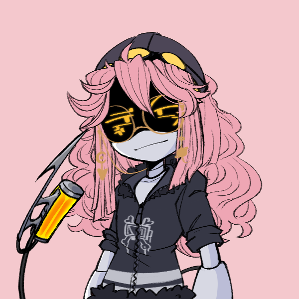 An image of OC Serial Designation Ch-last, on a pink background, made using PiCrew.me's Murder Drones OC maker